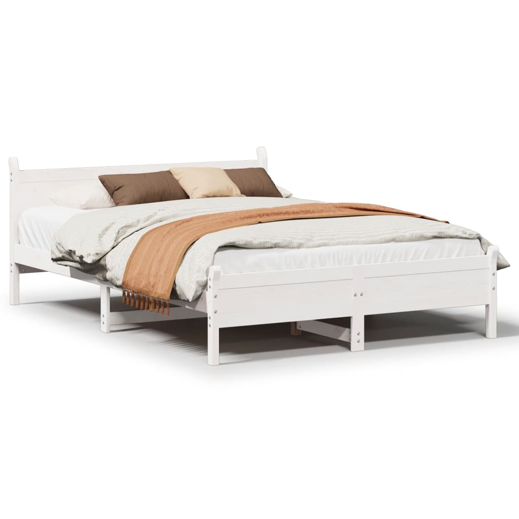 Cadre de lit sans matelas blanc 150x200 cm bois de pin massif - XIOS