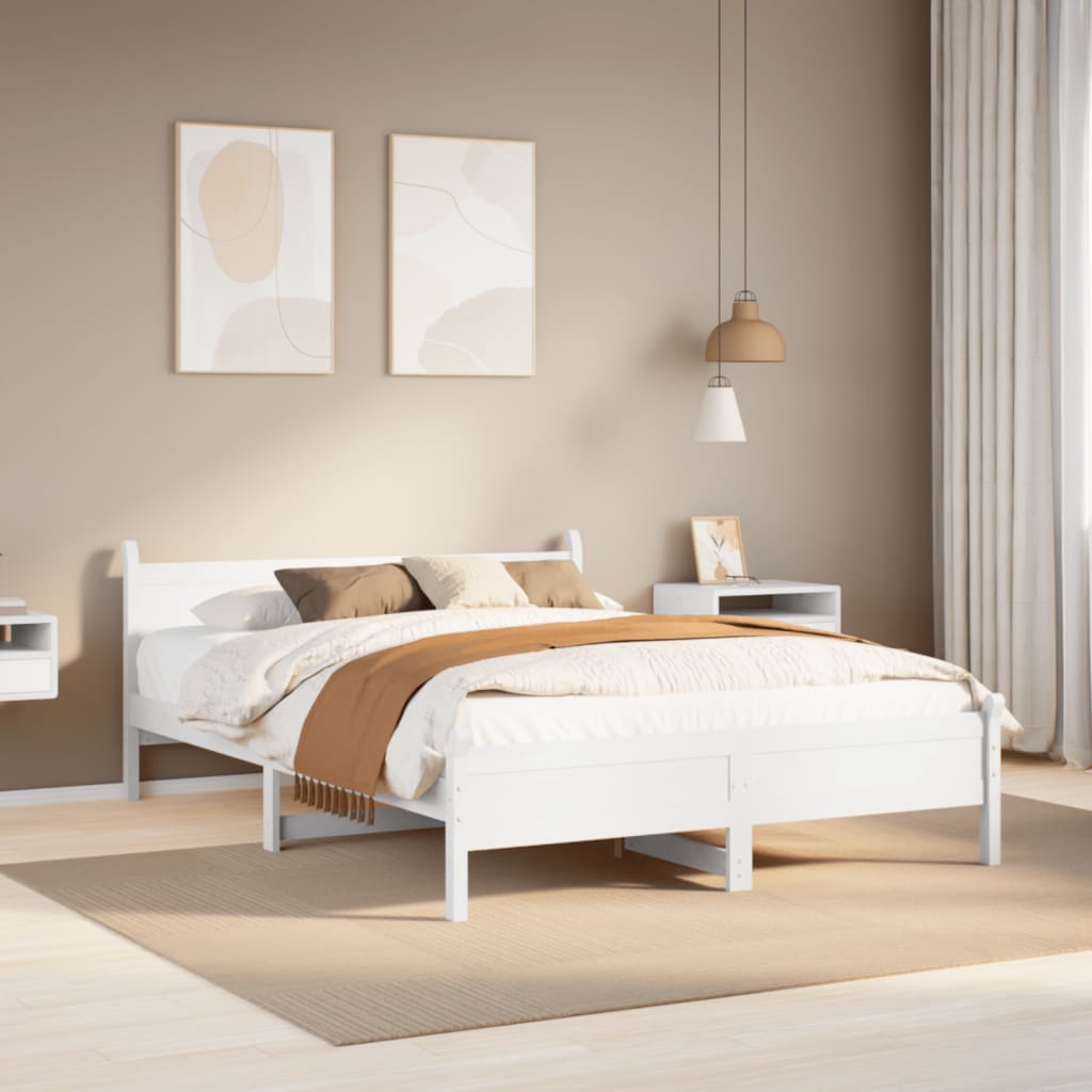 Cadre de lit sans matelas blanc 150x200 cm bois de pin massif - XIOS
