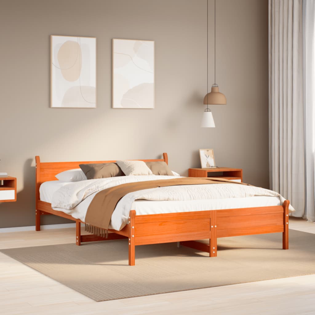 Cadre de lit sans matelas cire marron 150x200cm bois pin massif - XIOS