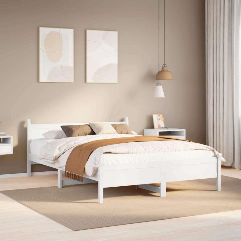 Cadre de lit sans matelas blanc 140x190 cm bois de pin massif - XIOS
