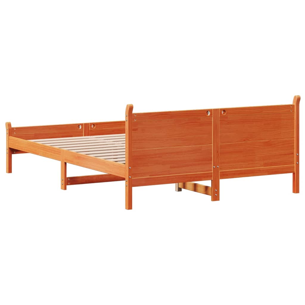 Cadre de lit sans matelas cire marron 135x190cm bois pin massif - XIOS