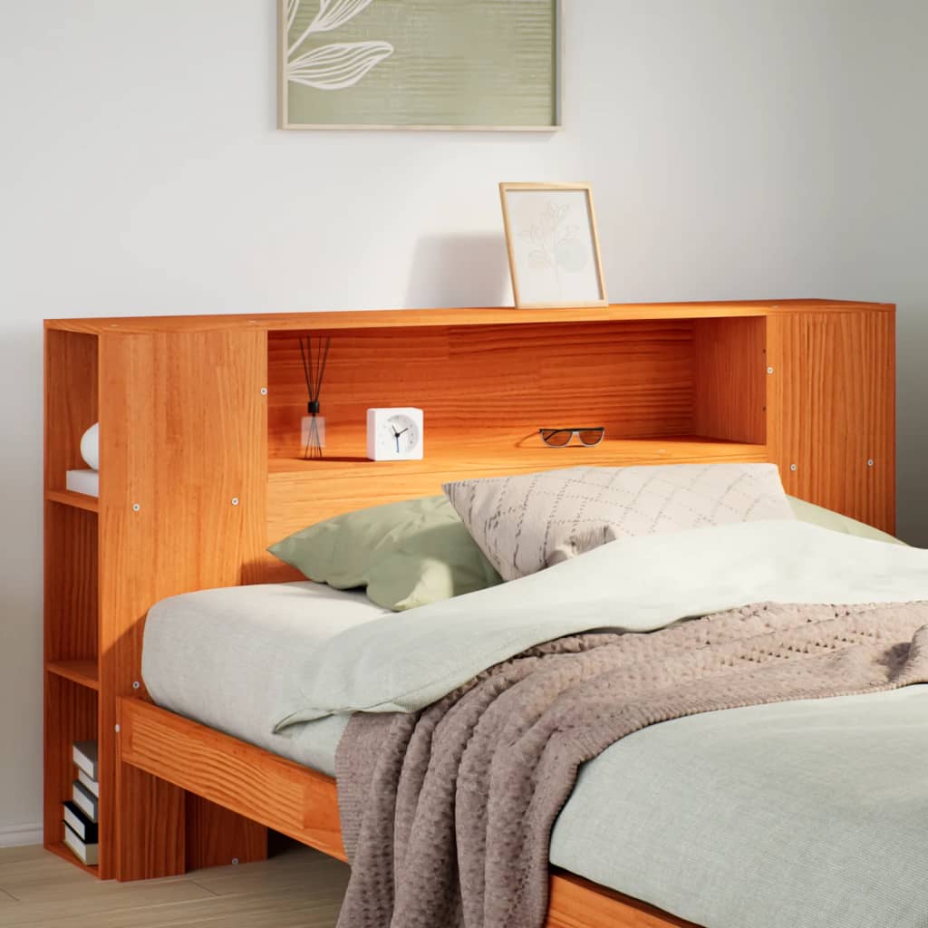 Tête de lit avec rangement cire marron 135cm bois massif de pin - XIOS