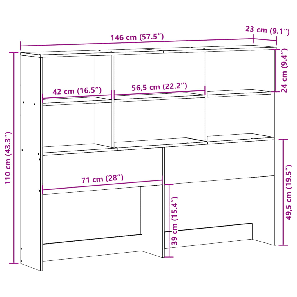 Tête de lit avec rangement cire marron 140cm bois massif de pin - XIOS