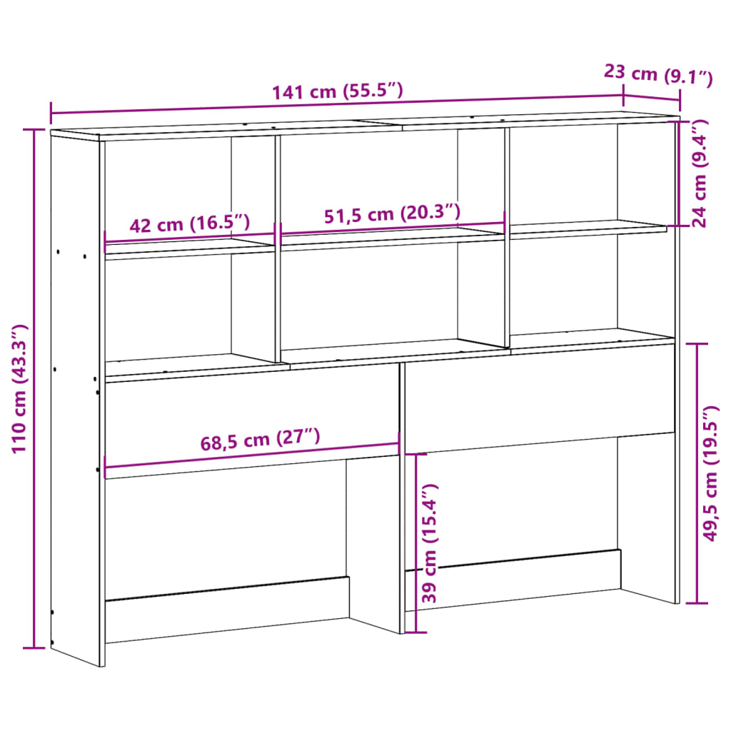 Tête de lit avec rangement cire marron 135cm bois massif de pin - XIOS