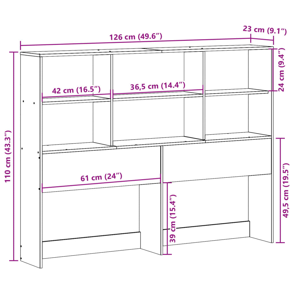 Tête de lit avec rangement cire marron 120cm bois massif de pin - XIOS