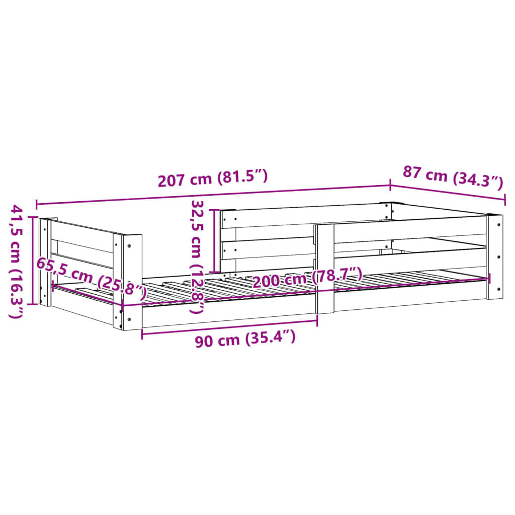 Cadre de lit sans matelas blanc 80x200 cm bois massif de pin - XIOS