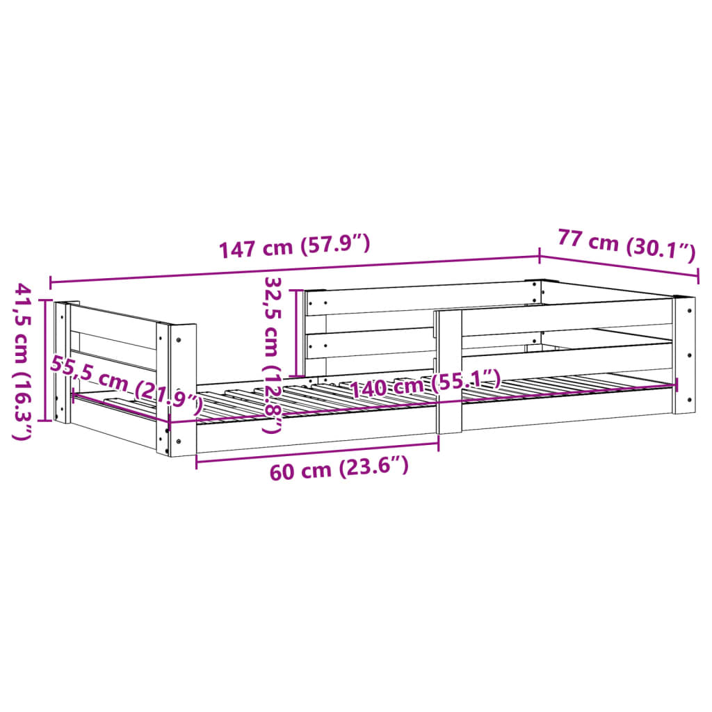 Cadre de lit sans matelas blanc 70x140 cm bois de pin massif - XIOS