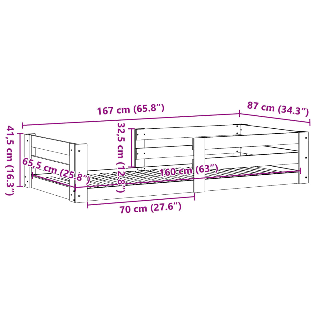 Cadre de lit sans matelas cire marron 80x160 cm bois pin massif - XIOS