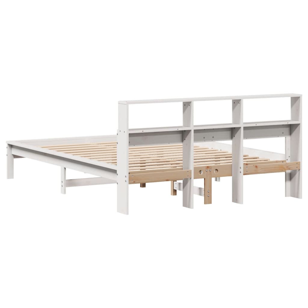 Lit bibliothèque sans matelas blanc 120x200 cm bois pin massif - XIOS