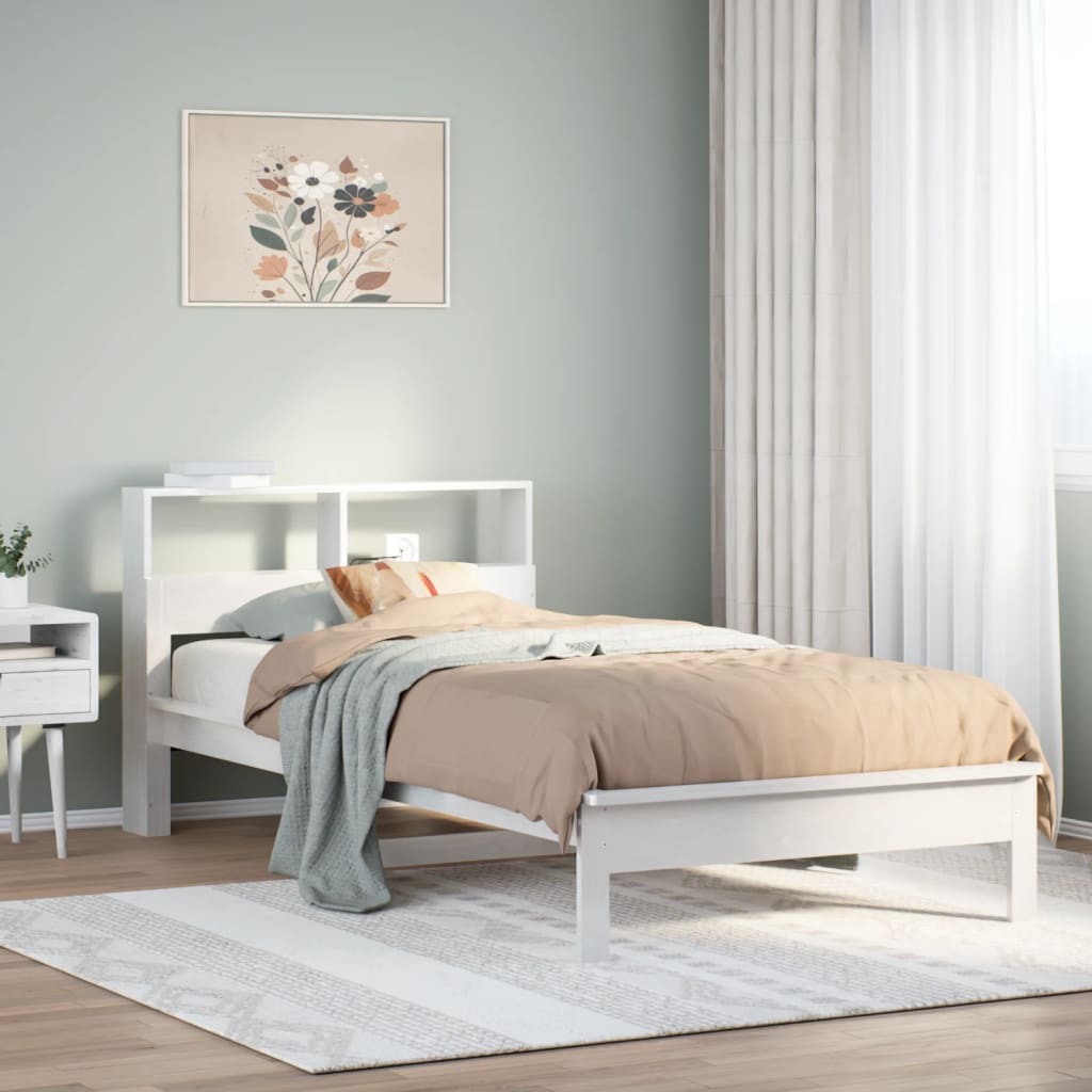 Lit bibliothèque sans matelas blanc 100x200 cm bois pin massif - XIOS