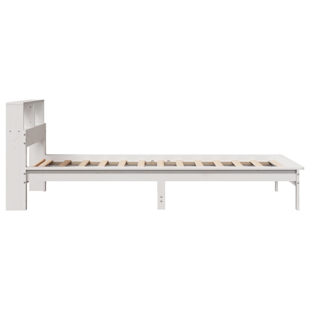 Lit bibliothèque sans matelas blanc 90x200cm bois de pin massif - XIOS