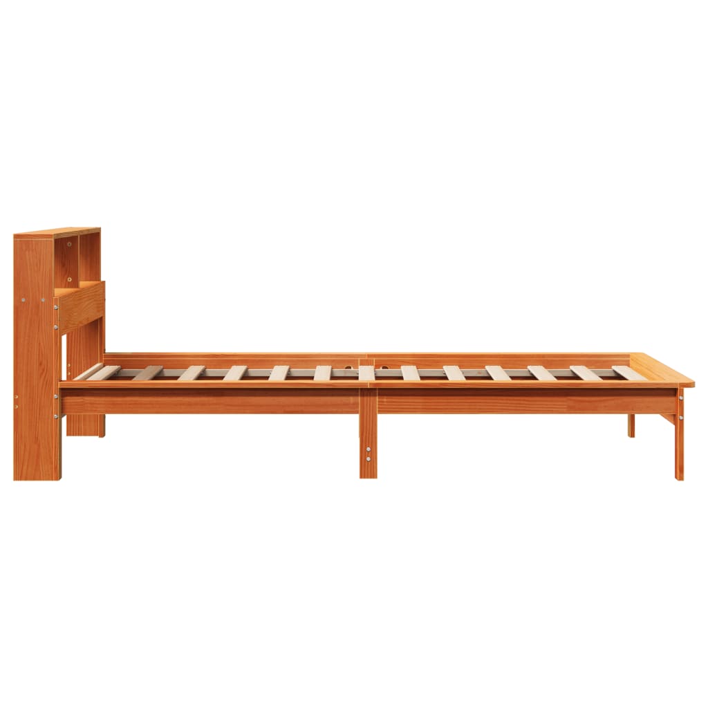 Lit bibliothèque sans matelas cire marron 90x200 cm pin massif - XIOS