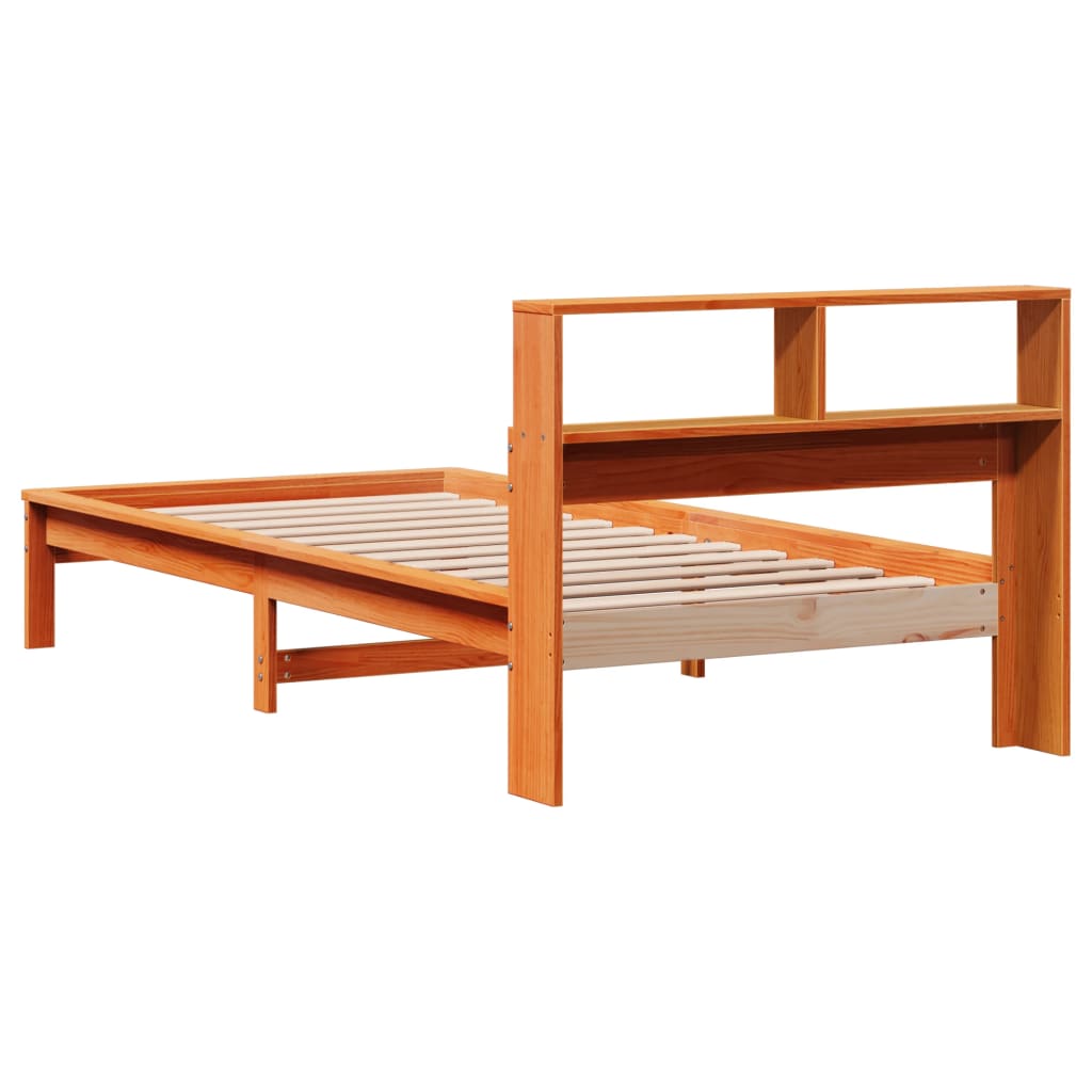 Lit bibliothèque sans matelas cire marron 90x200 cm pin massif - XIOS