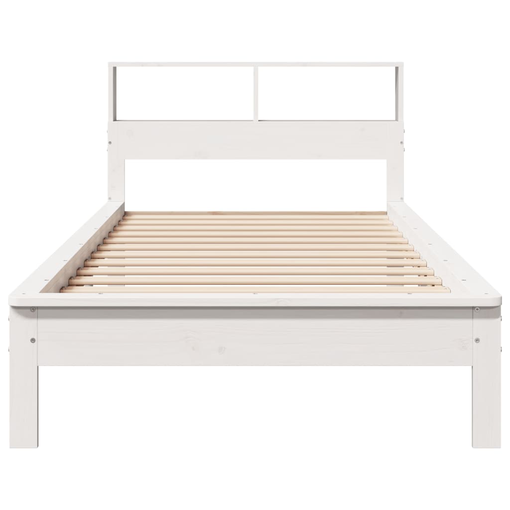 Lit bibliothèque sans matelas blanc 90x190cm bois de pin massif - XIOS