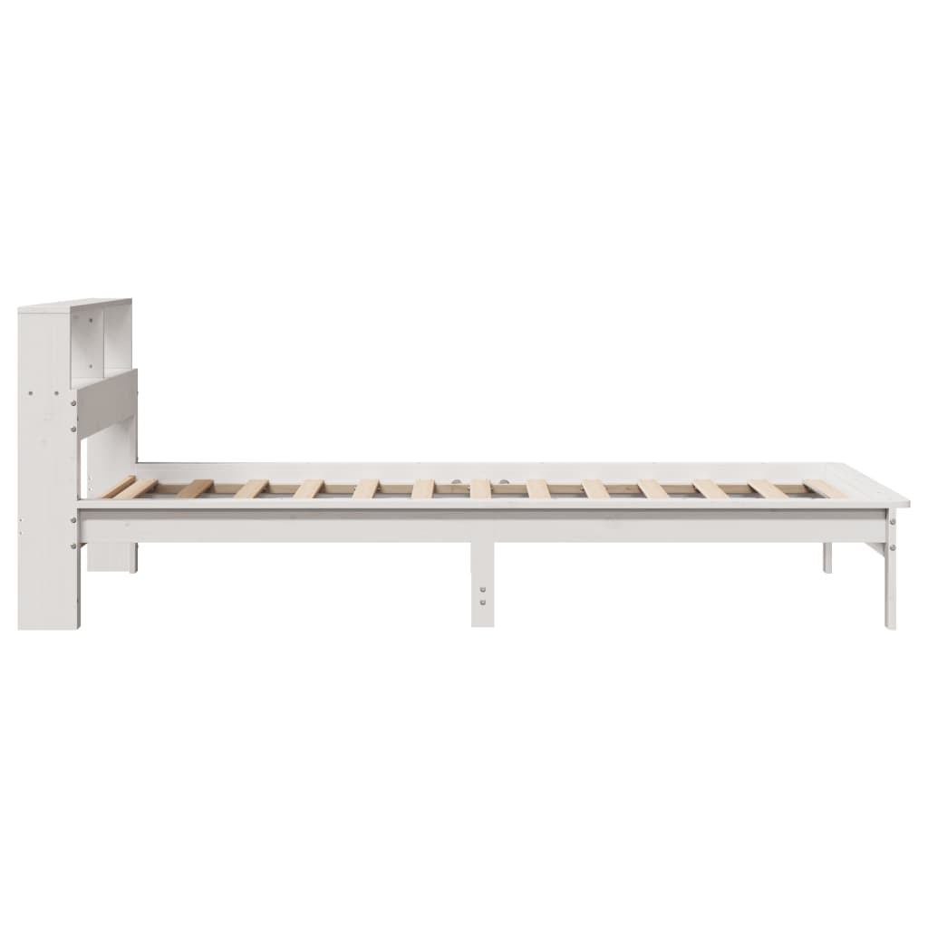 Lit bibliothèque sans matelas blanc 90x190cm bois de pin massif - XIOS