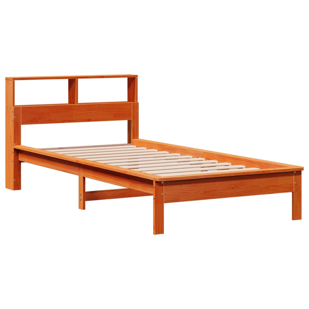 Lit bibliothèque sans matelas cire marron 90x190 cm pin massif - XIOS