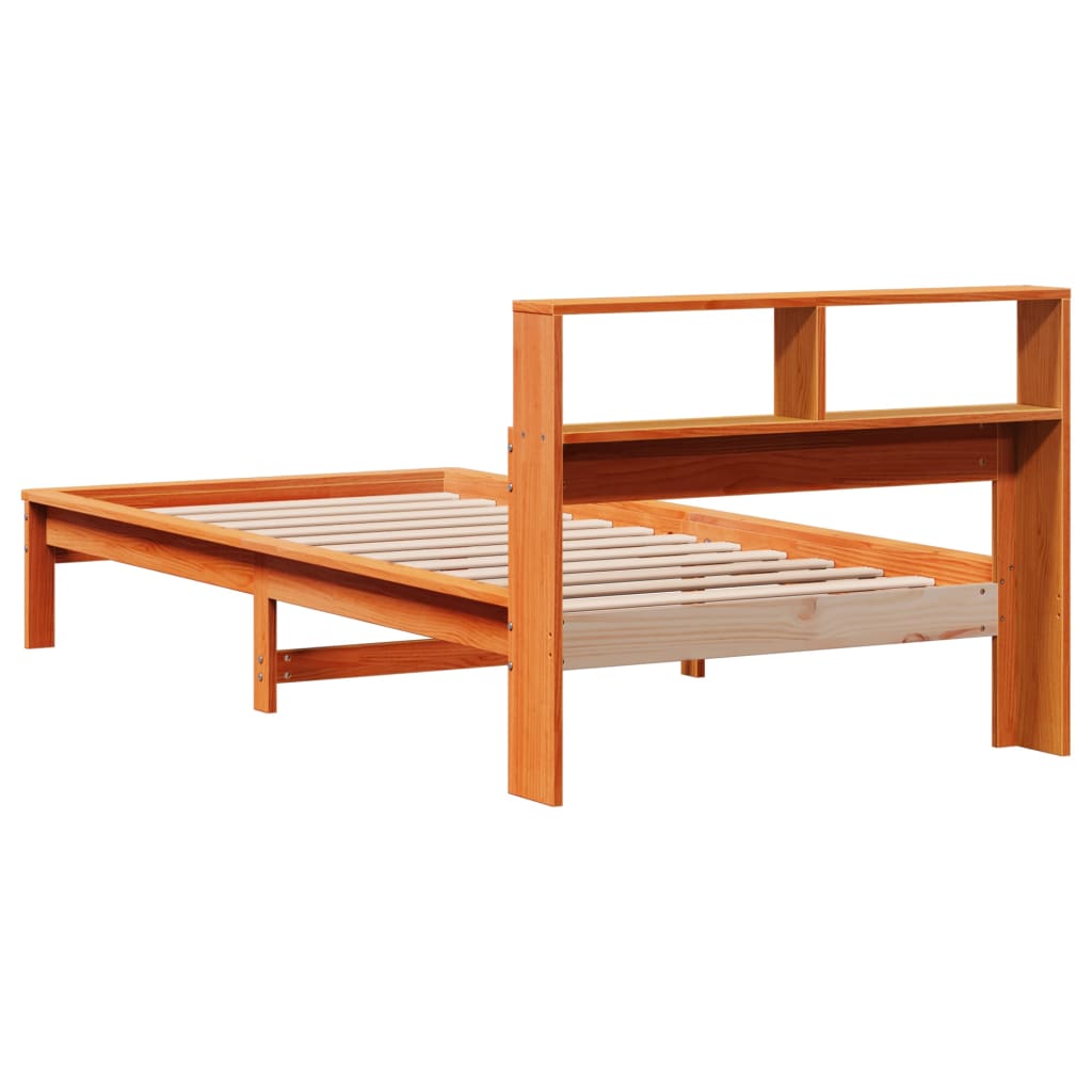 Lit bibliothèque sans matelas cire marron 90x190 cm pin massif - XIOS