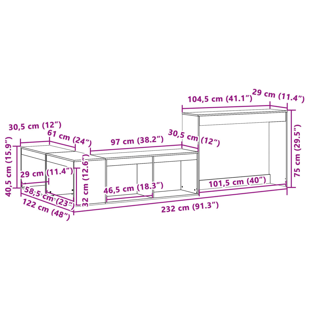 Table de chevet avec bureau 232 x 122 x 75 cm Bois de pin massif