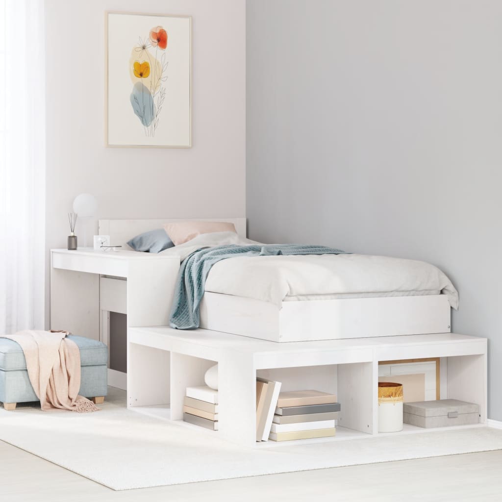 Table de chevet avec bureau Blanc 232 x 122 x 75 cm Bois massif Pin