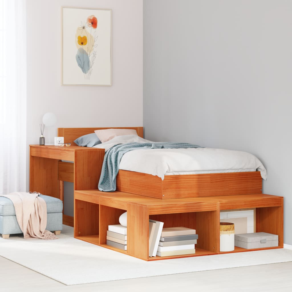 Table de chevet avec bureau cire marron bois de pin massif - XIOS