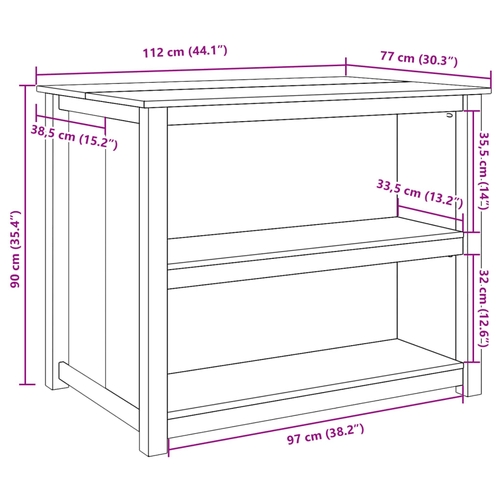 Îlot de cuisine PANAMA 112x77x90 cm bois massif de pin - XIOS