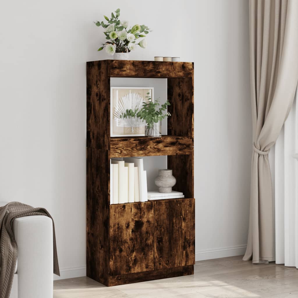 Buffet haut chêne fumé 63x33x140 cm bois d'ingénierie - XIOS