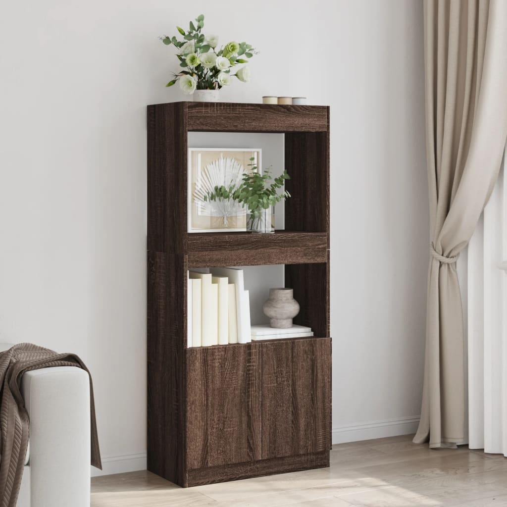 Buffet haut chêne marron 63x33x140 cm bois d'ingénierie - XIOS