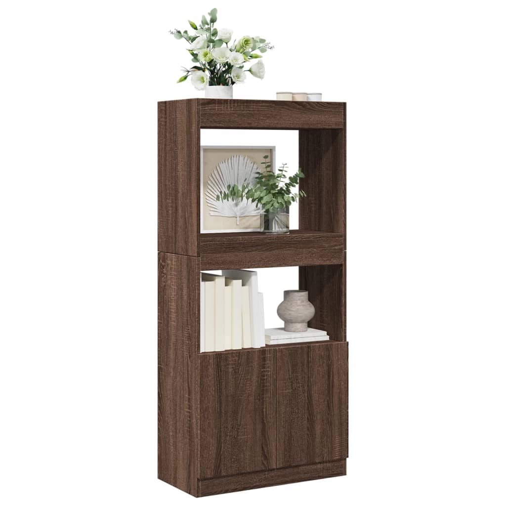 Buffet haut chêne marron 63x33x140 cm bois d'ingénierie - XIOS