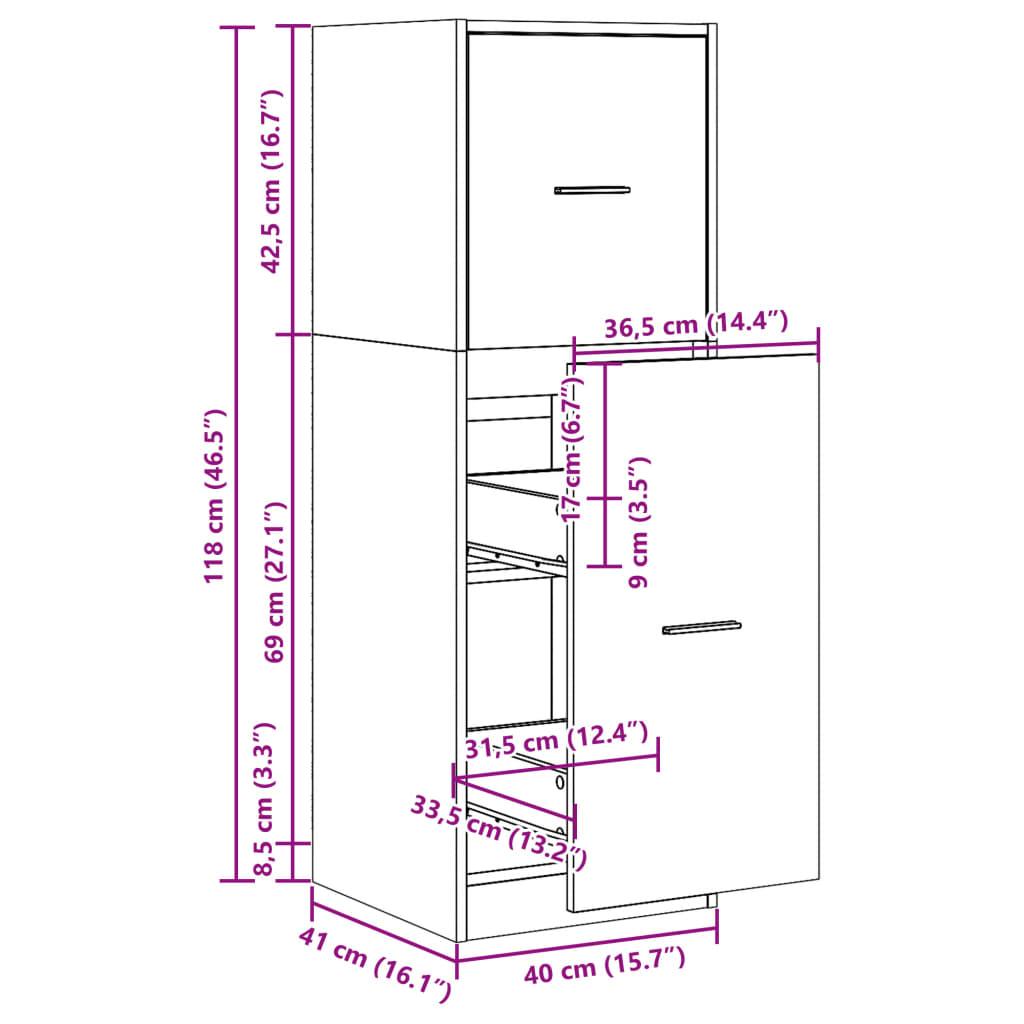 Armoire d'apothicaire chêne fumé 40x41x118 cm bois d'ingénierie - XIOS