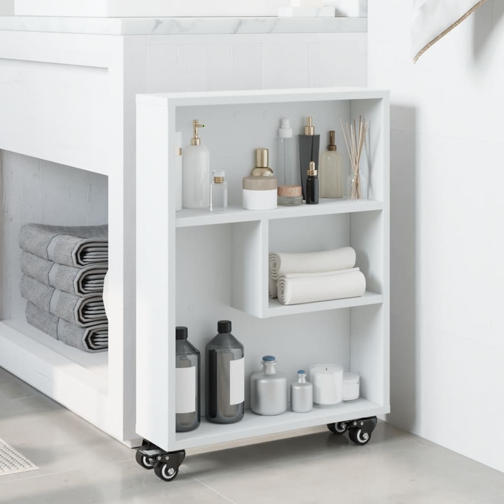 Chariot de rangement étroit blanc 48x13x68 cm bois d'ingénierie