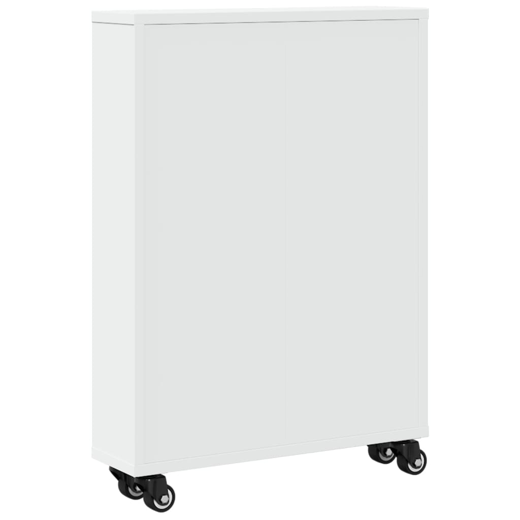 Chariot de rangement étroit blanc 48x13x68 cm bois d'ingénierie