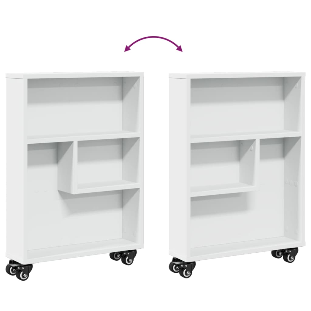 Chariot de rangement étroit blanc 48x13x68 cm bois d'ingénierie