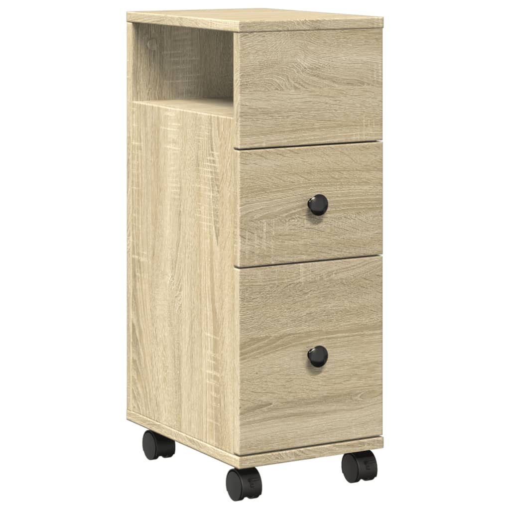 Meuble étroit de salle de bain à roulettes chêne sonoma - XIOS