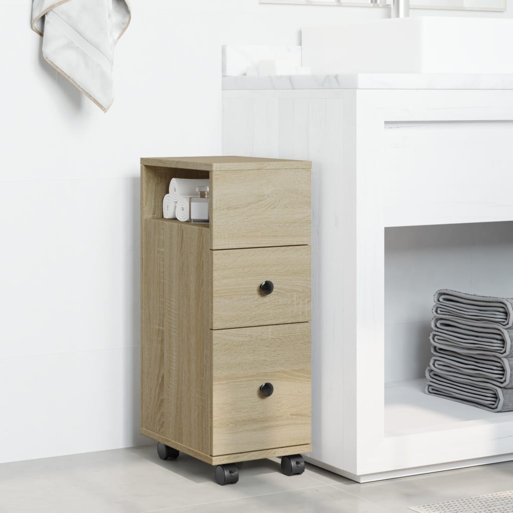 Meuble étroit de salle de bain à roulettes chêne sonoma - XIOS