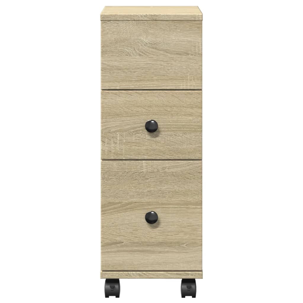 Meuble étroit de salle de bain à roulettes chêne sonoma - XIOS