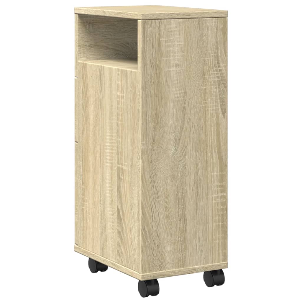 Meuble étroit de salle de bain à roulettes chêne sonoma - XIOS