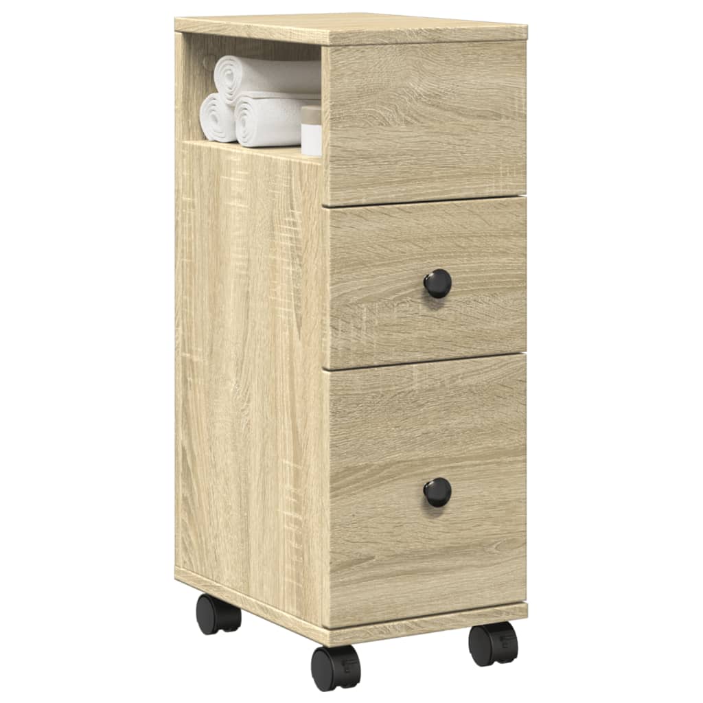 Meuble étroit de salle de bain à roulettes chêne sonoma - XIOS