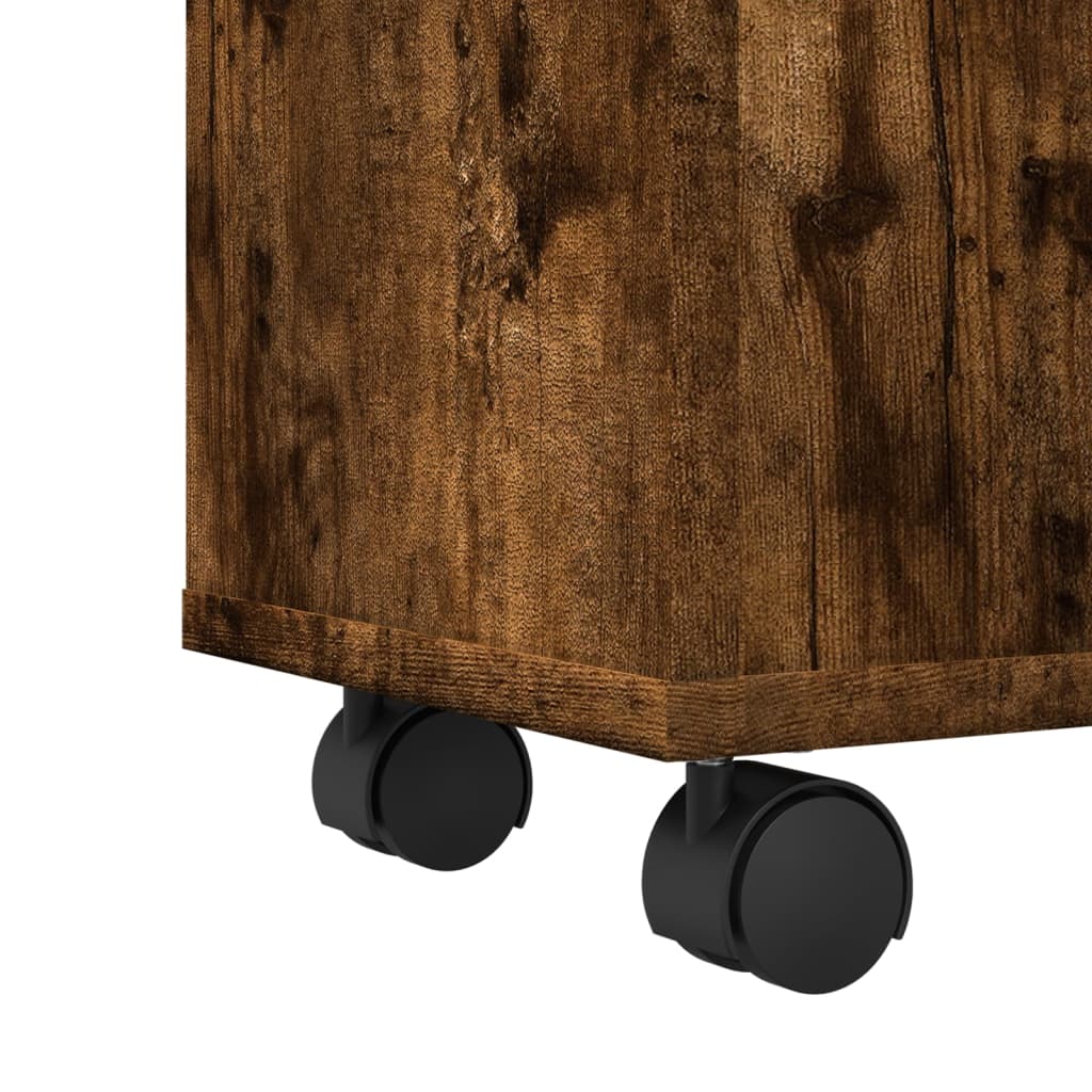 Meuble étroit de salle de bain à roulettes chêne fumé - XIOS