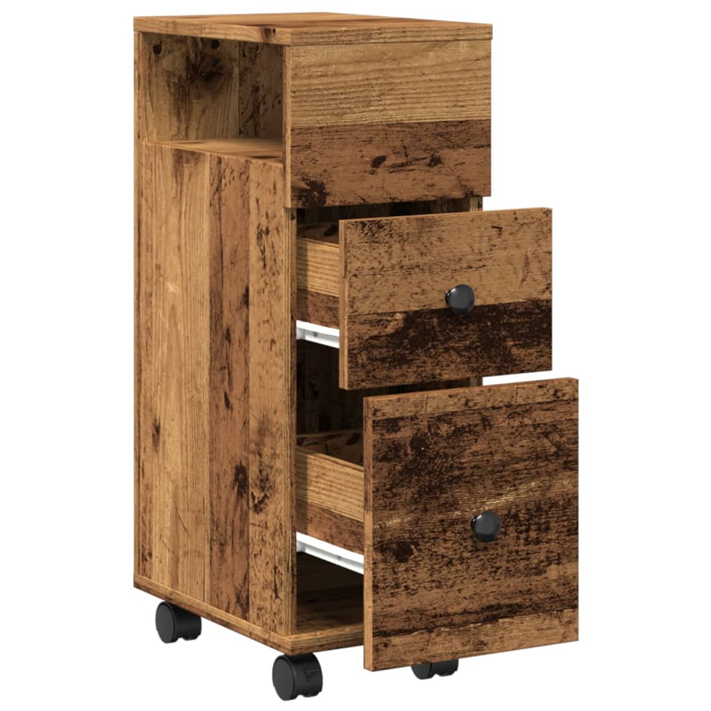 Meuble étroit de salle de bain à roulettes vieux bois - XIOS