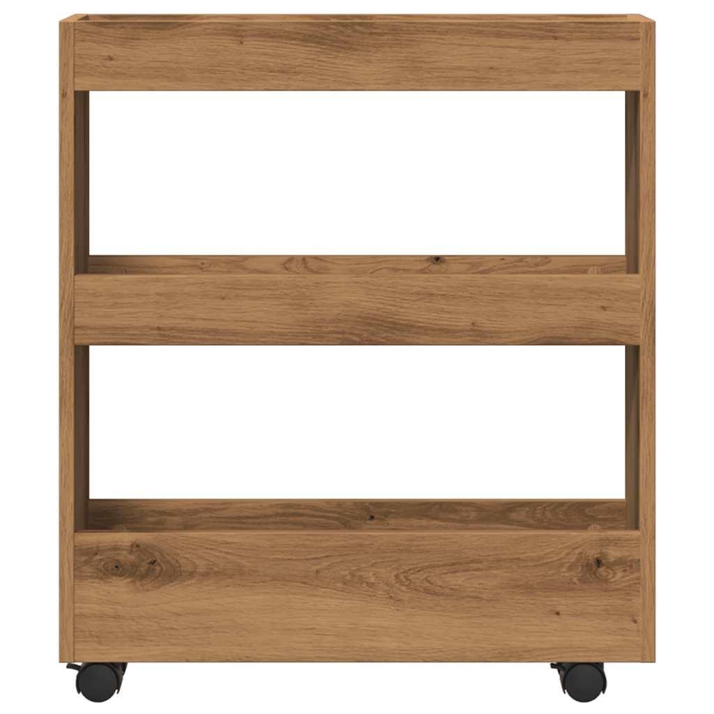 Chariot de rangement étroit 3 niveaux chêne artisanal - XIOS