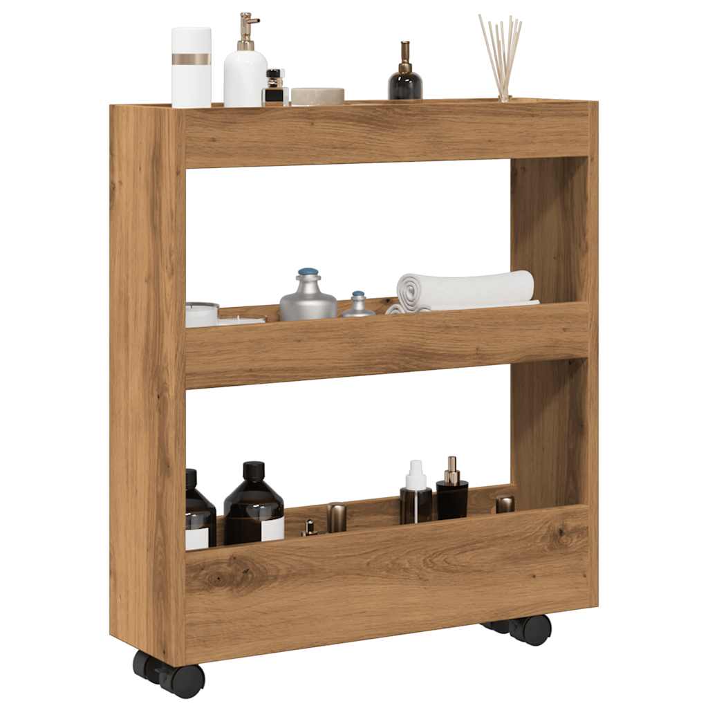 Chariot de rangement étroit 3 niveaux chêne artisanal - XIOS
