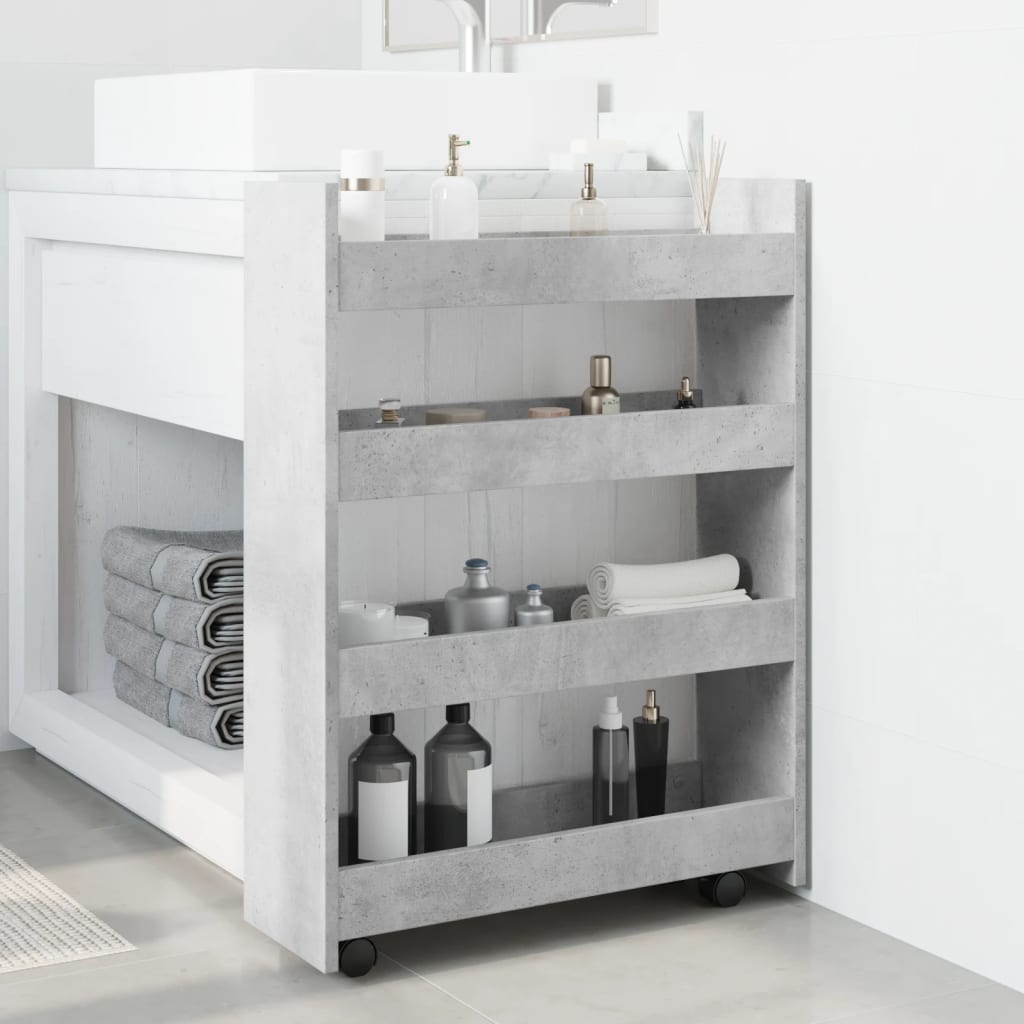 Chariot de rangement étroit 4 niveaux gris béton - XIOS