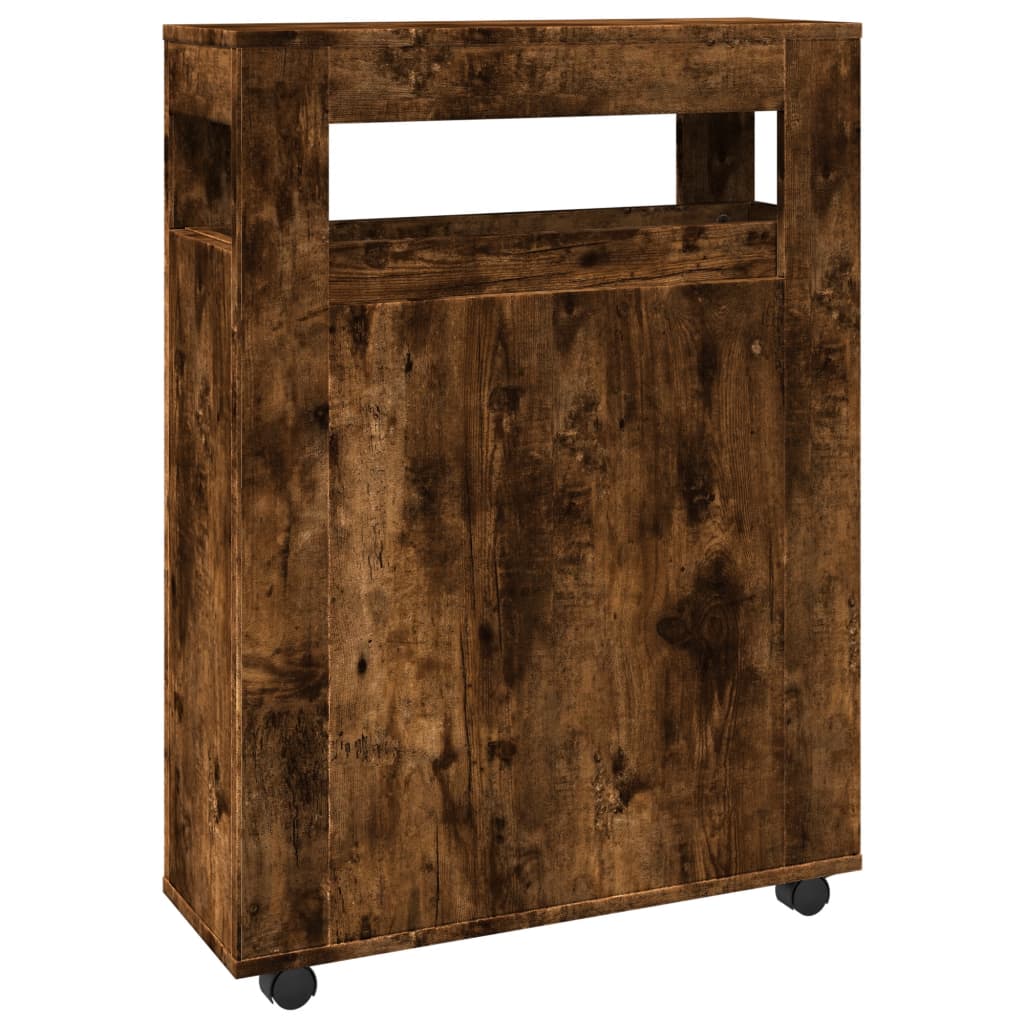 Meuble étroit de salle de bain à roulettes chêne fumé - XIOS