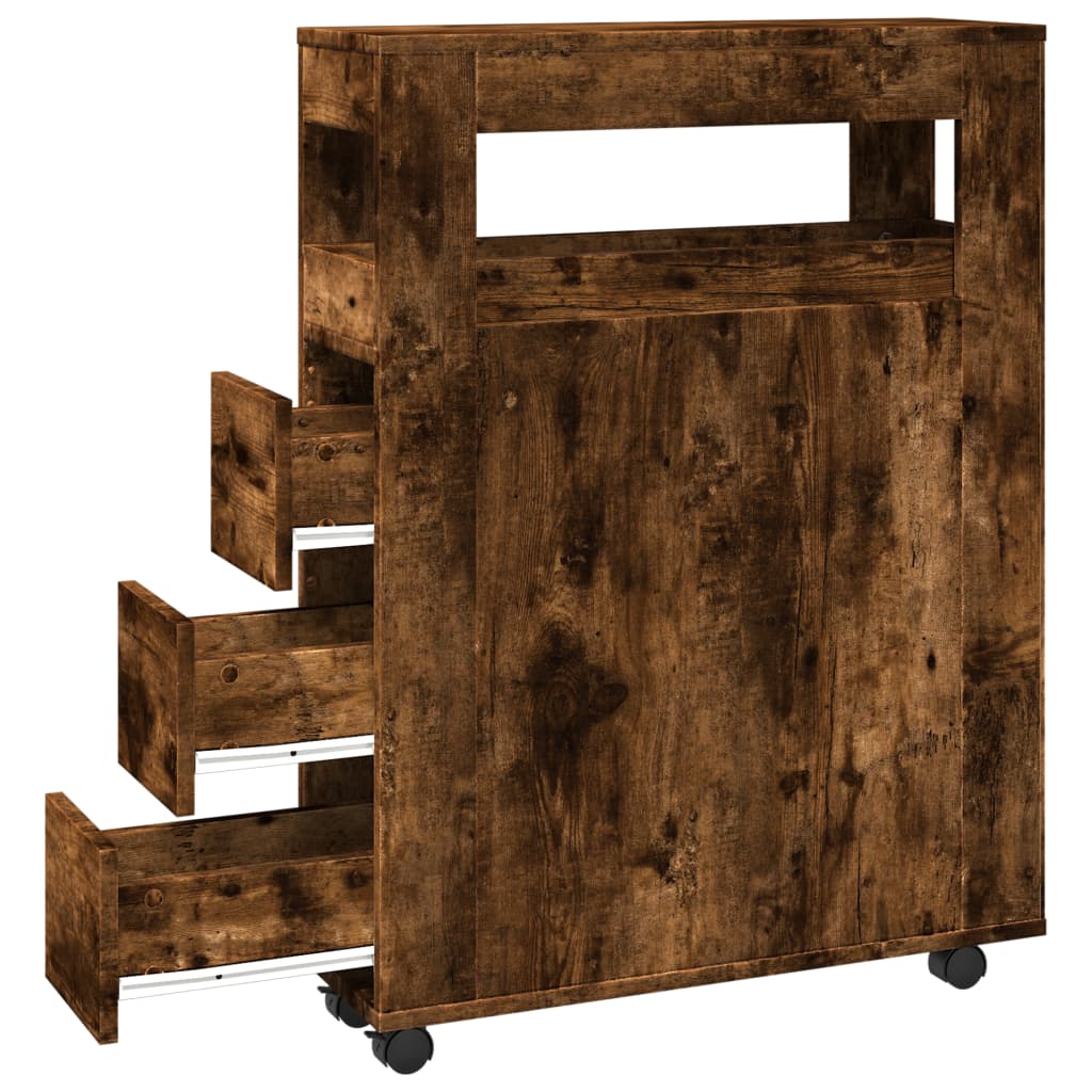 Meuble étroit de salle de bain à roulettes chêne fumé - XIOS