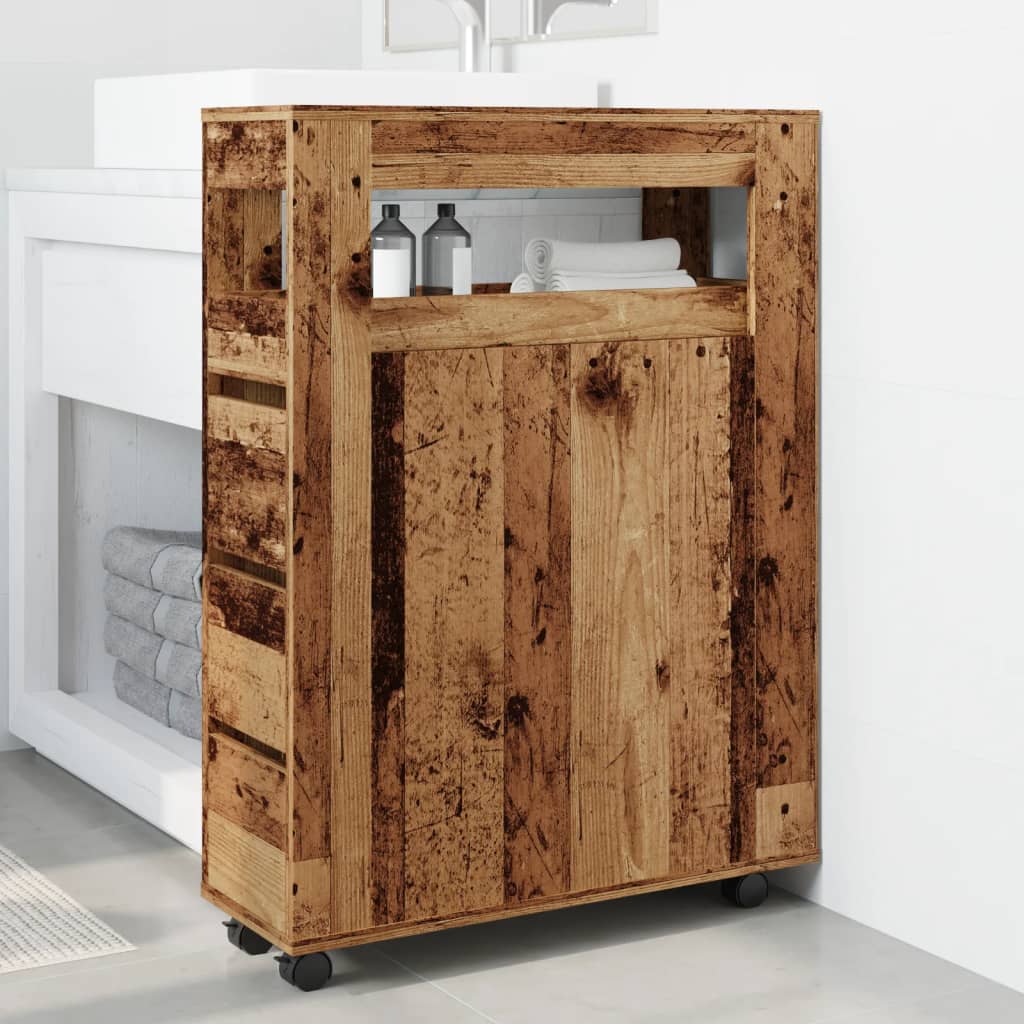 Meuble étroit de salle de bain à roulettes vieux bois - XIOS