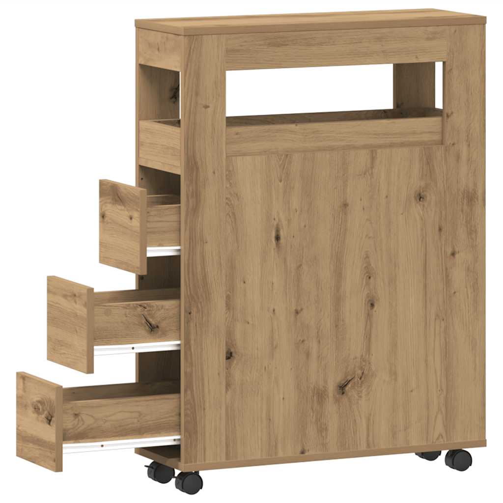 Meuble étroit de salle de bain à roulettes chêne artisanal - XIOS