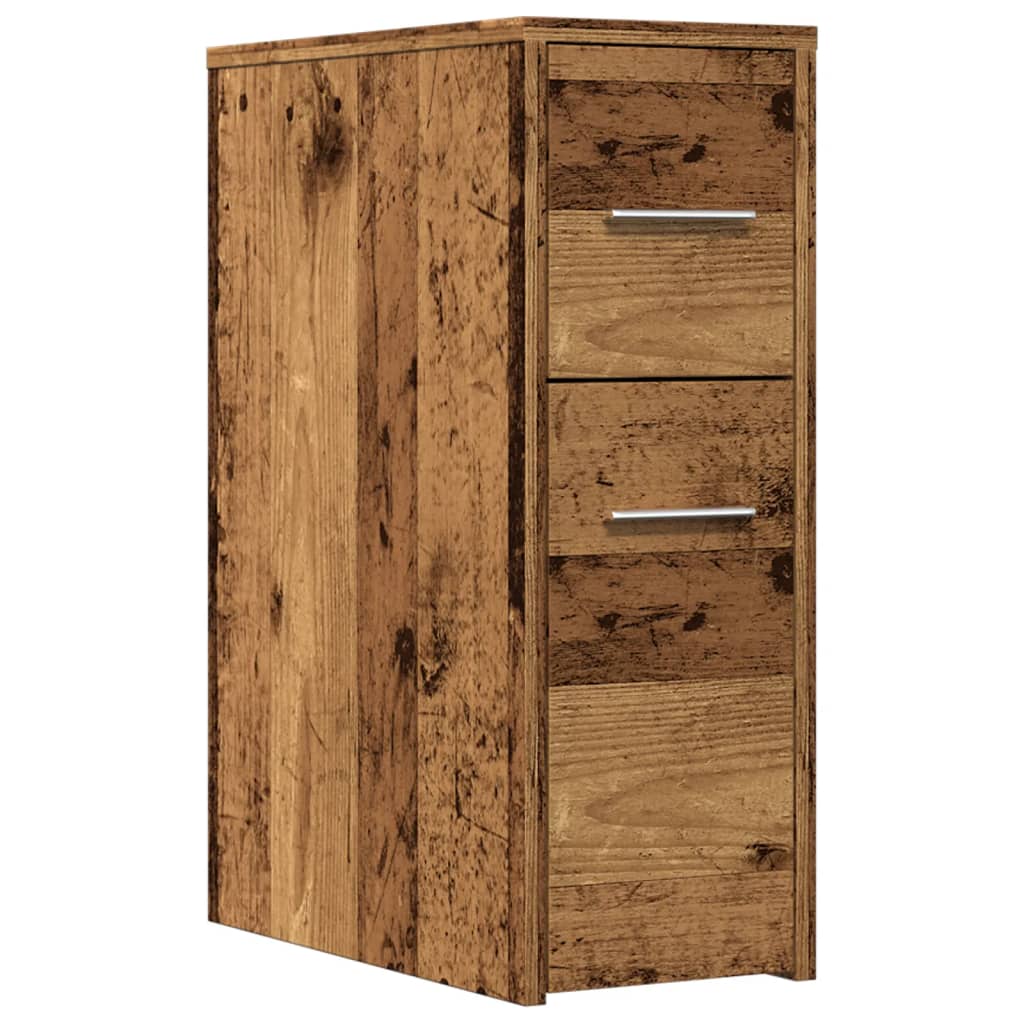Armoire de salle de bain étroite avec roulettes vieux bois - XIOS