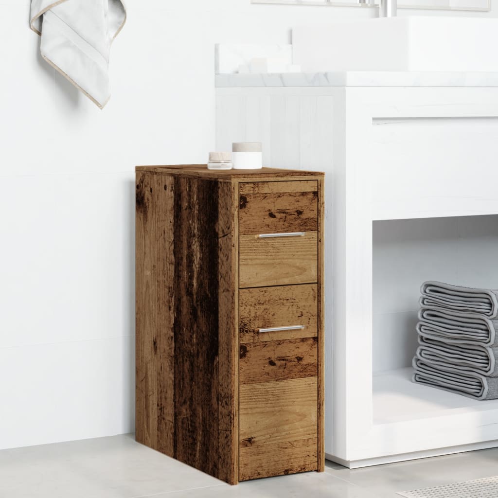 Armoire de salle de bain étroite avec roulettes vieux bois - XIOS