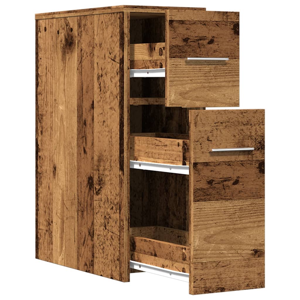 Armoire de salle de bain étroite avec roulettes vieux bois - XIOS