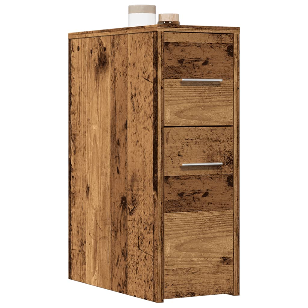 Armoire de salle de bain étroite avec roulettes vieux bois - XIOS